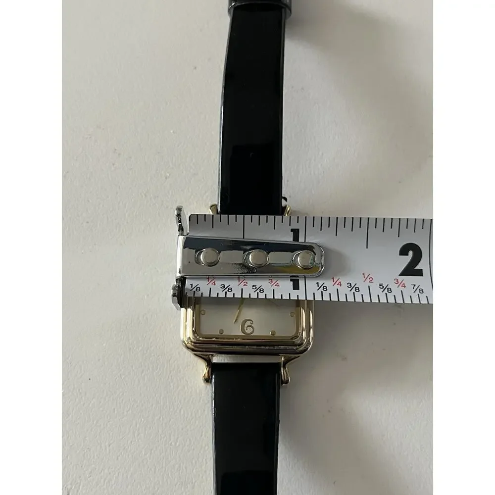 Style & Co Women’s Watch Gold Tone Square Case Black Strap Quartz Analog Classic